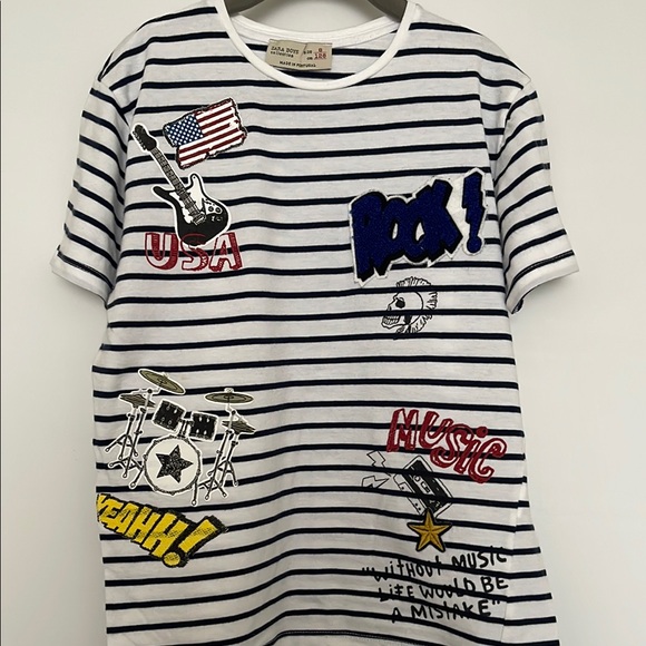 Zara Other - Zara Stripped Short Sleeve Tees with Rock & Roll Graphics